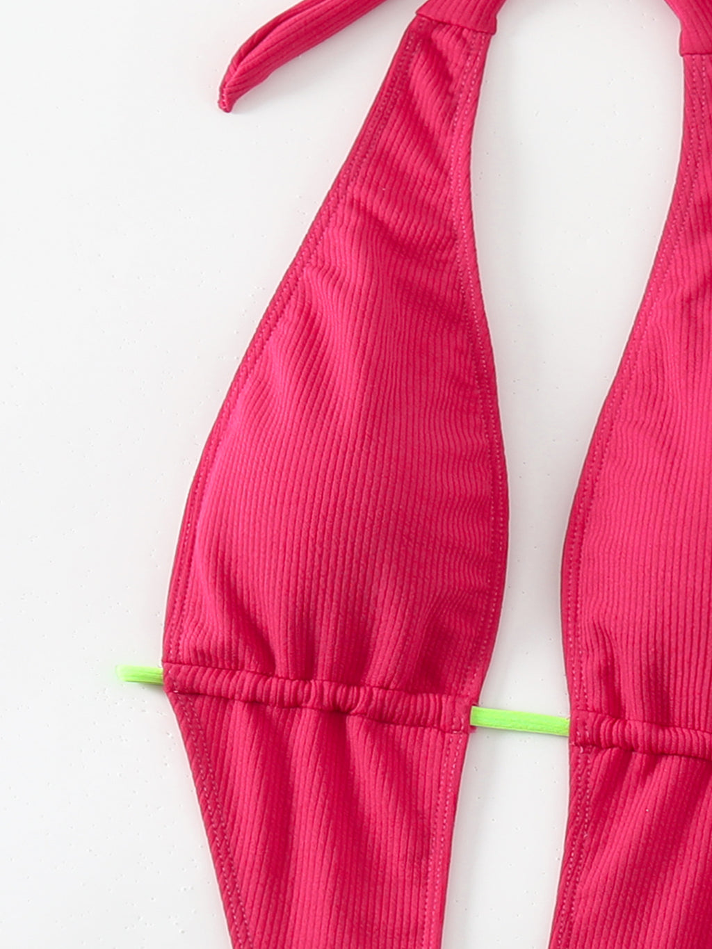 Contrast Tie Plunge One Piece Swimsuit - Rose red - 3