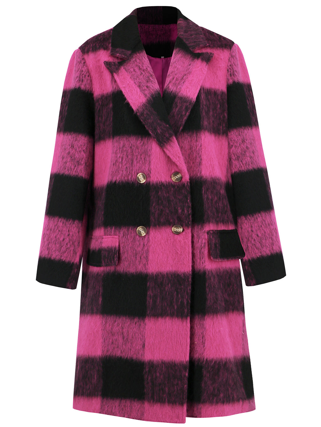 Buffalo Check Double Breasted Longline Coat - Rosered