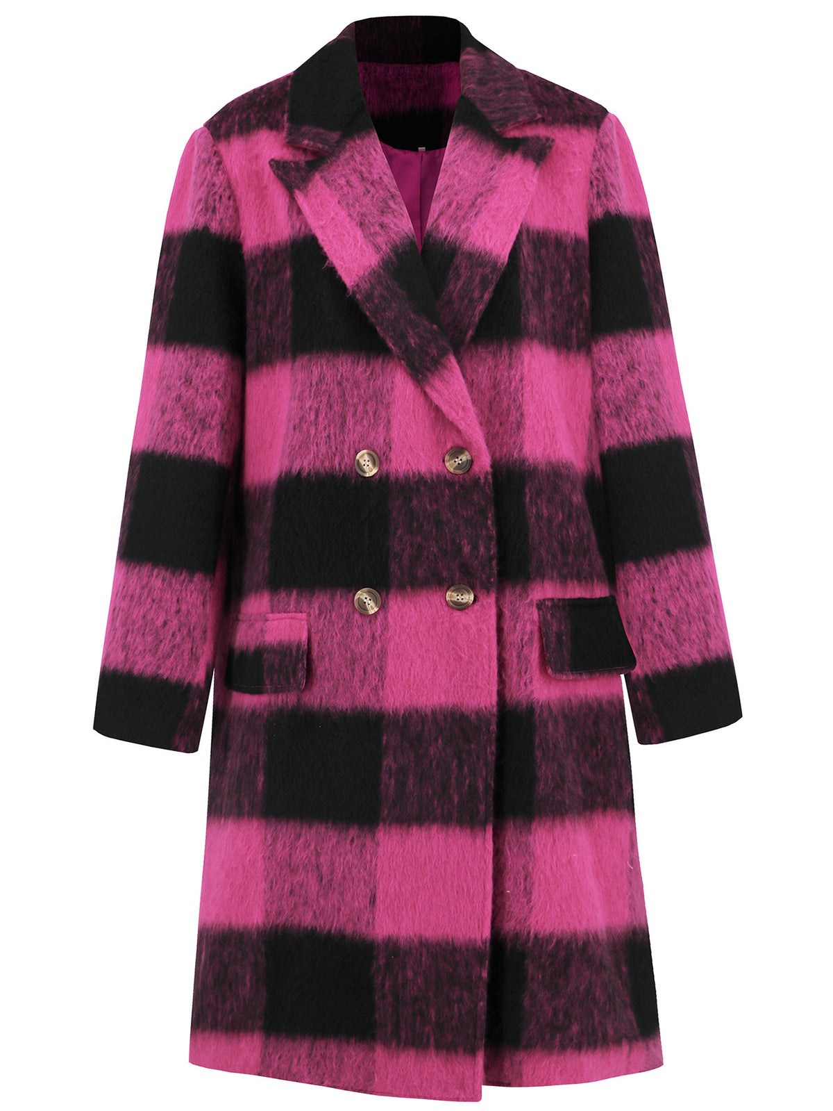 Buffalo Check Double Breasted Longline Coat - Rosered