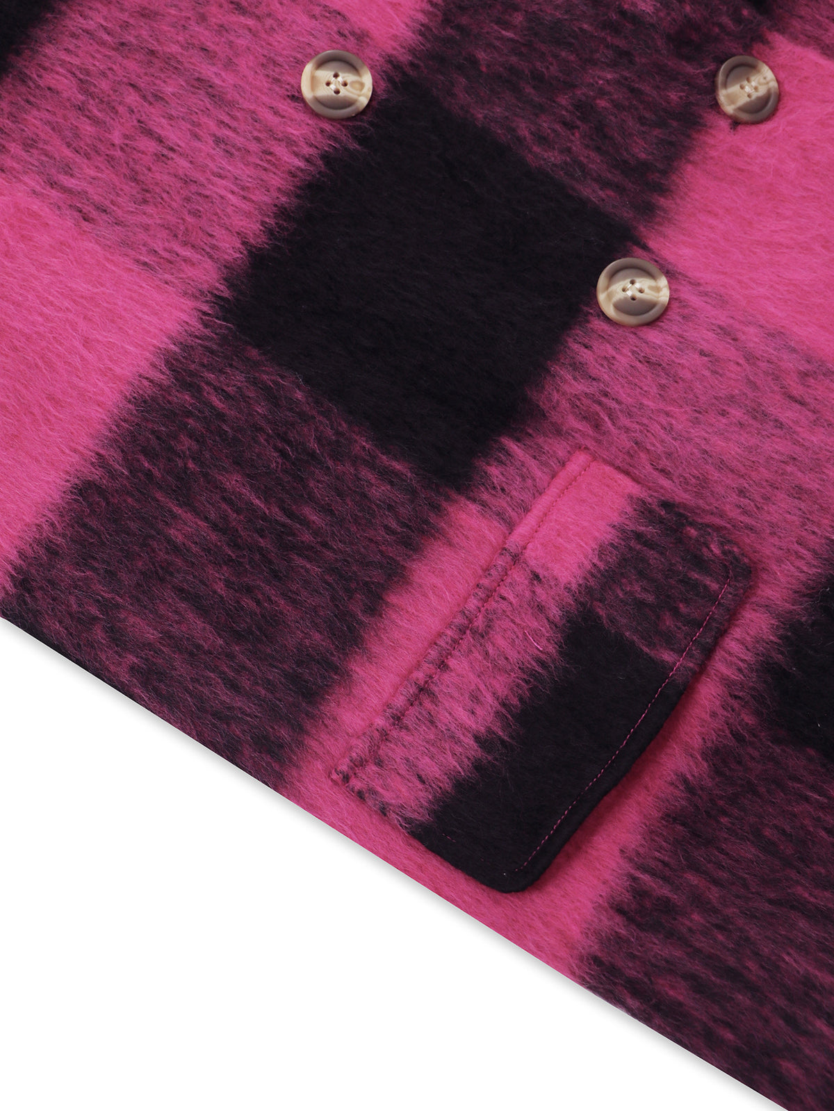 Buffalo Check Double Breasted Longline Coat - Rosered - 3