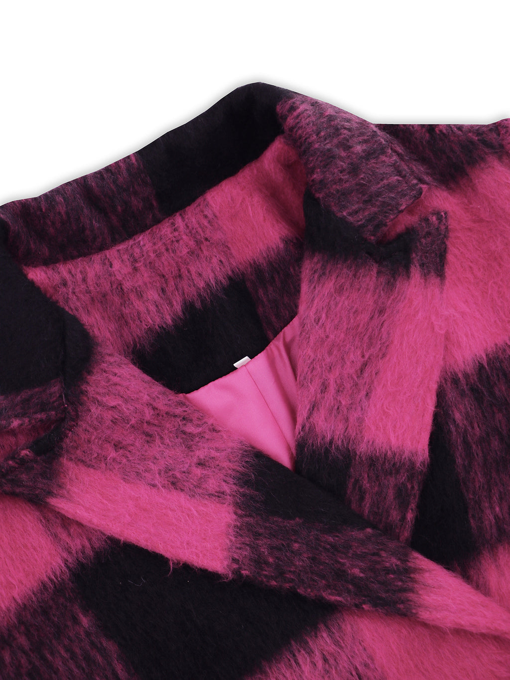 Buffalo Check Double Breasted Longline Coat - Rosered - 5