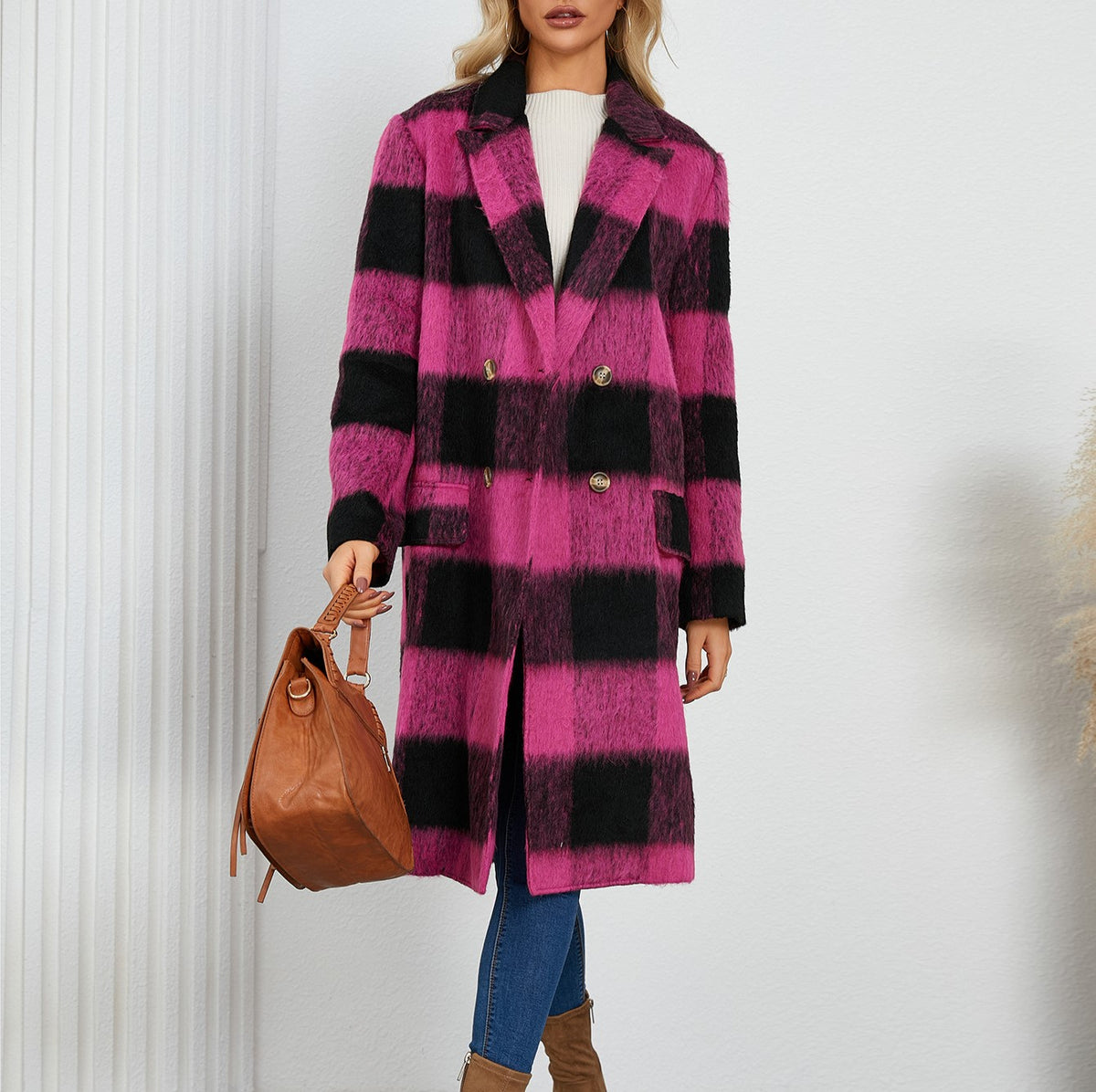 Buffalo Check Double Breasted Longline Coat