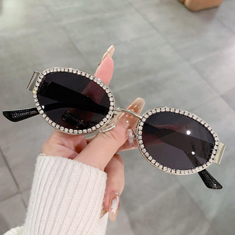 Crystal Trim Oval Retro Sunglasses - Silvey