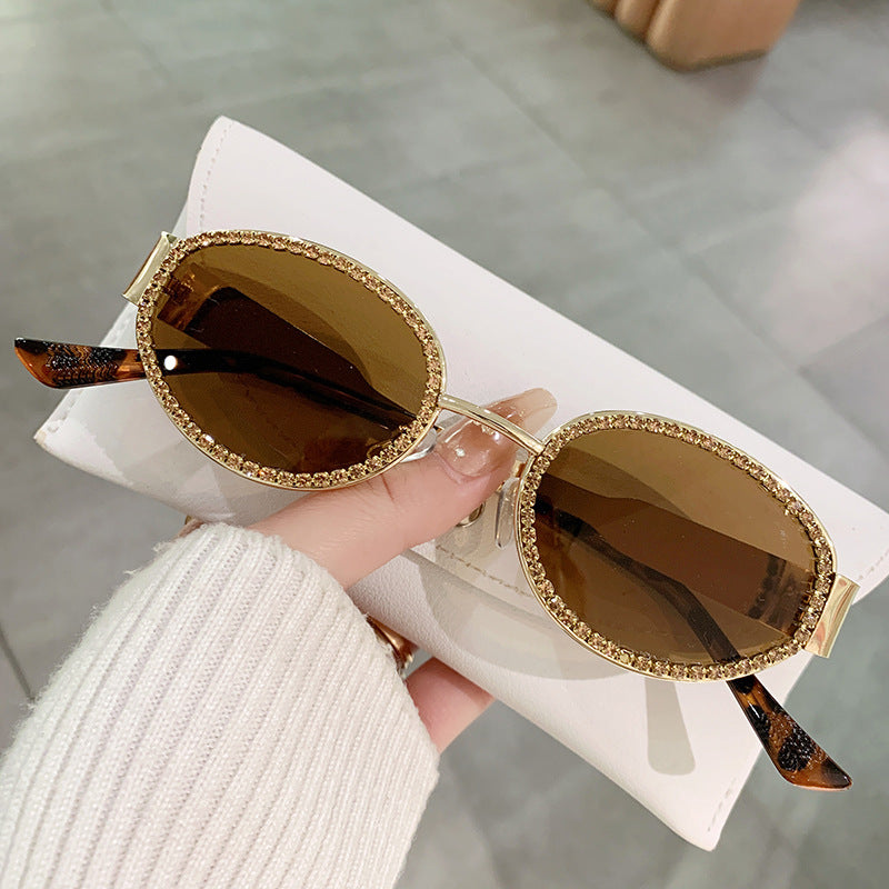 Crystal Trim Oval Retro Sunglasses