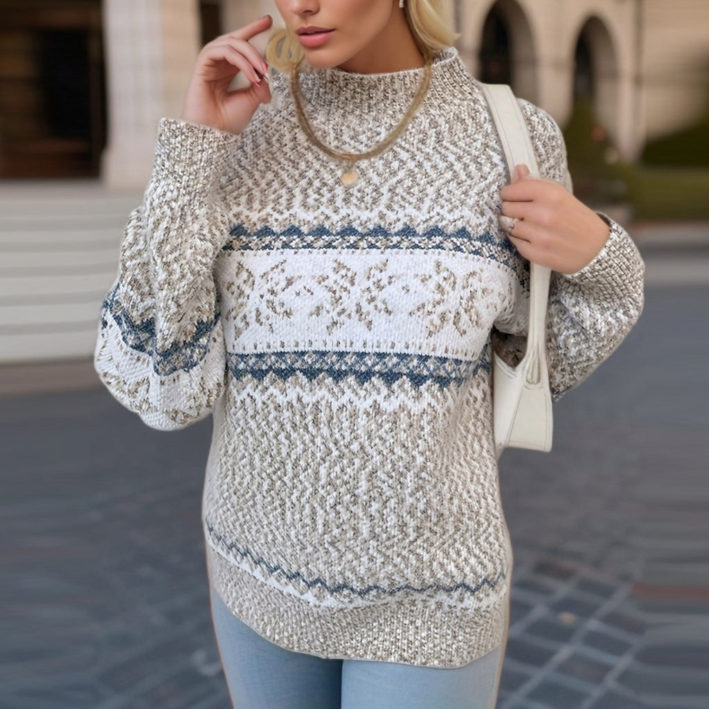 Marled Snowflake Fair Isle Knit Sweater - Apricot - 1