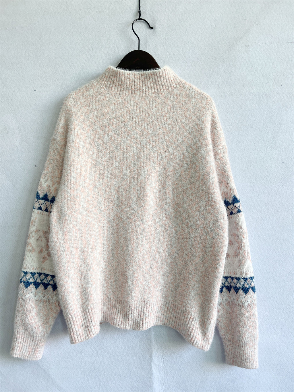 Marled Snowflake Fair Isle Knit Sweater - Apricot - 2