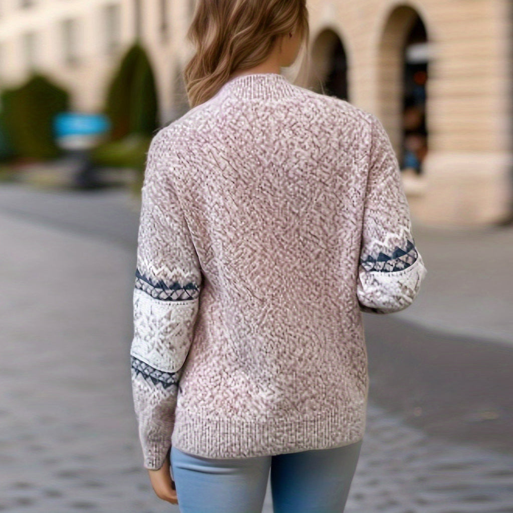 Marled Snowflake Fair Isle Knit Sweater - Pink - 1