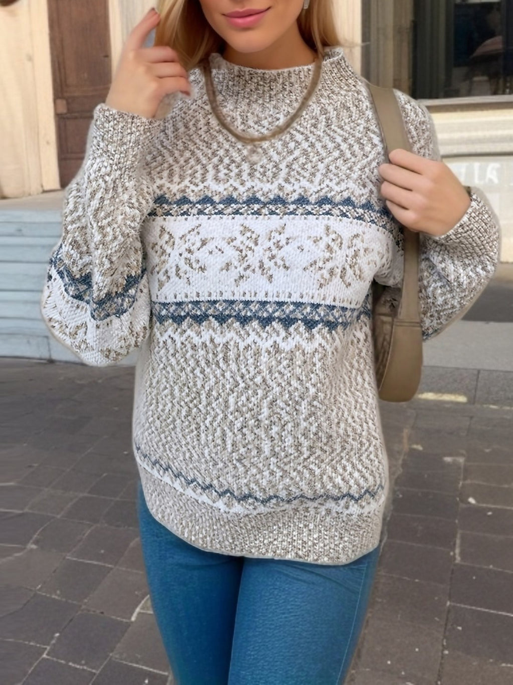 Marled Snowflake Fair Isle Knit Sweater - view 1