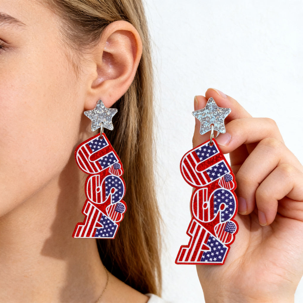 Glitter Star Top Acrylic Dangle Earrings - NO-5