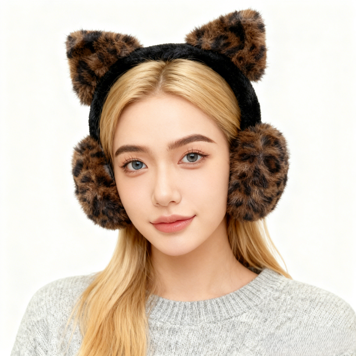 Leopard Print Cat Ear Plush Earmuffs - view 1