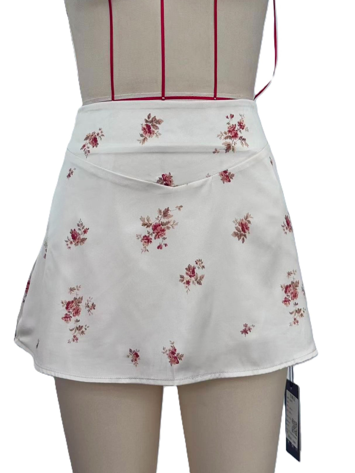 Ditsy Floral Satin A-Line Mini Skirt - Apricot