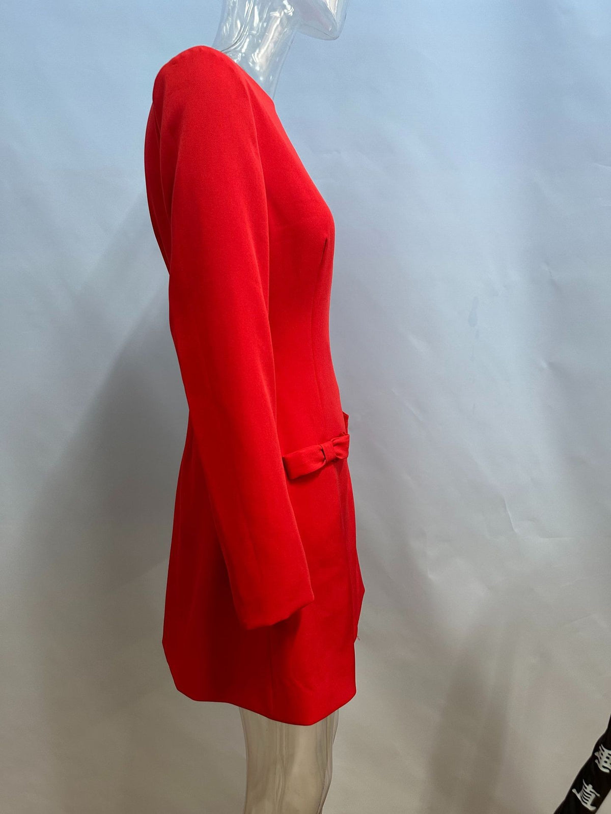 Boat Neck Bow Pocket Mini Dress - red - 2