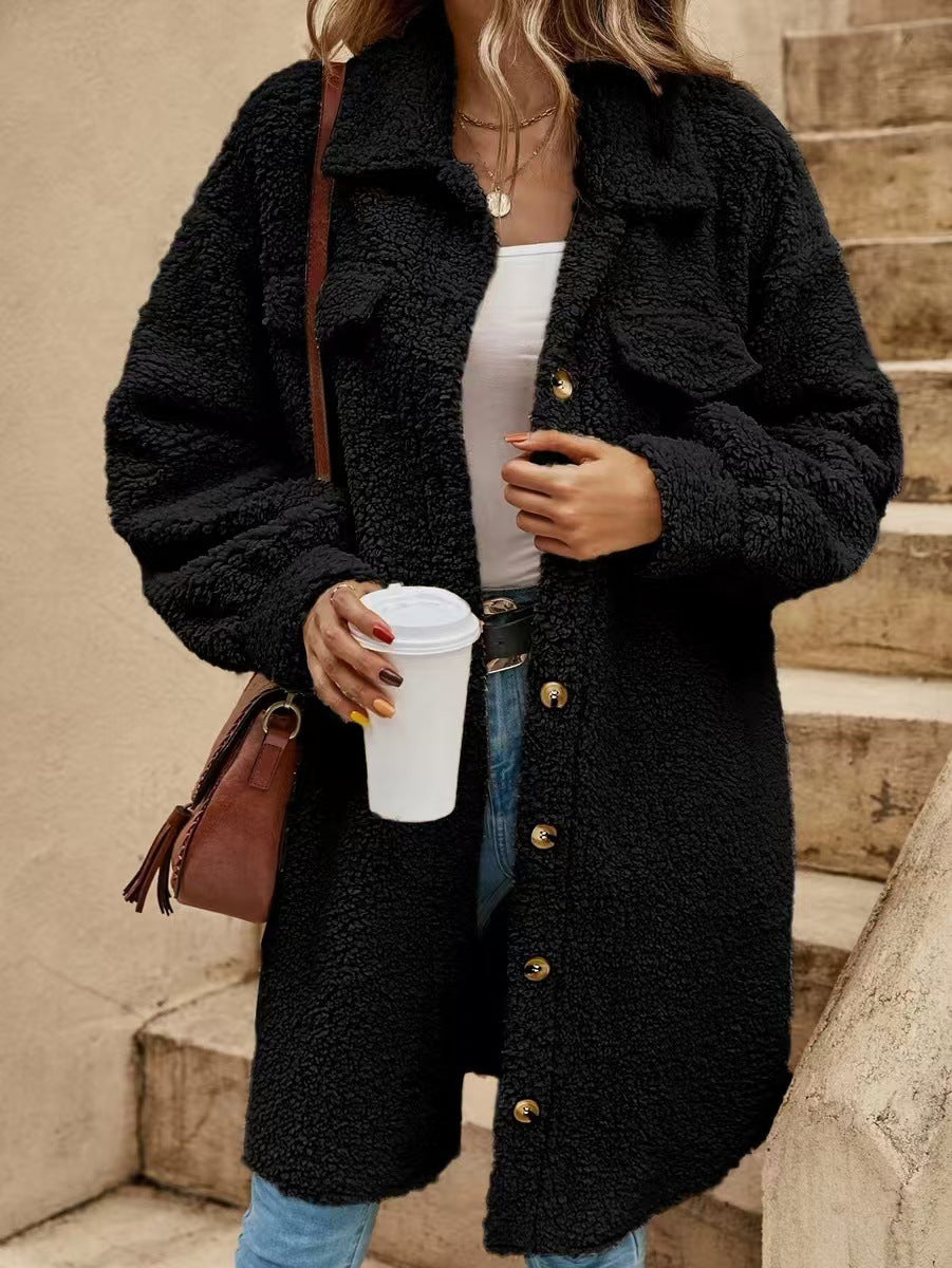 Sherpa Fleece Longline Button Cardigan - Black