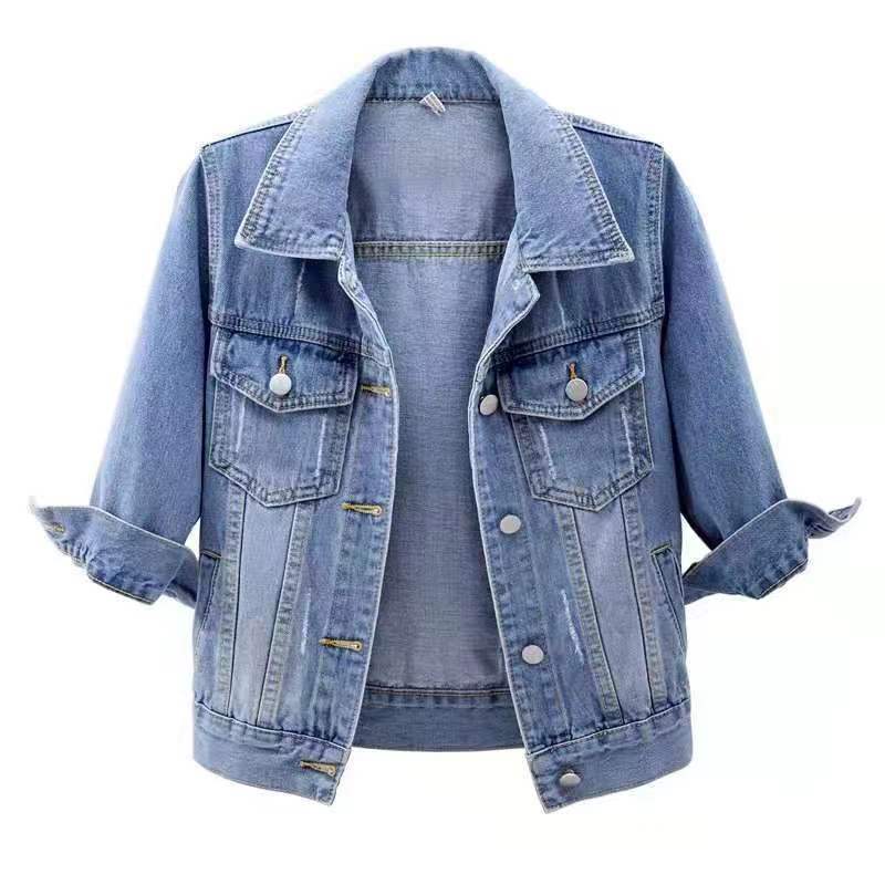 Classic Cropped Trucker Denim Jacket - LightBlue