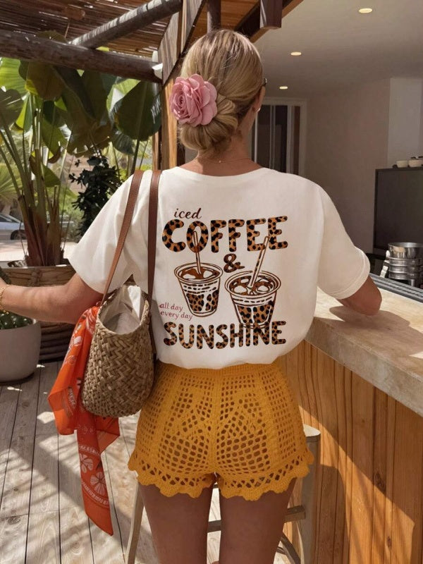 Retro Slogan Back Print Cotton Tee - Apricot02