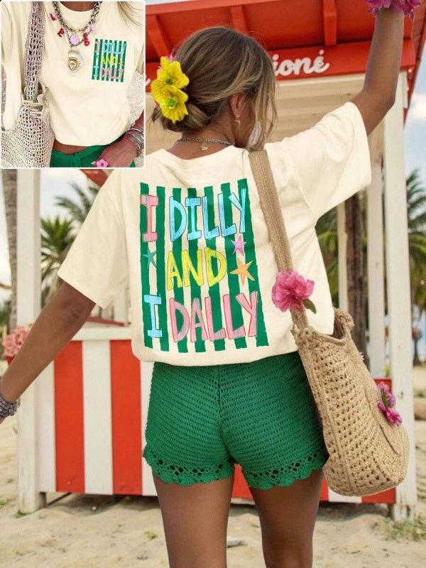 Retro Slogan Back Print Cotton Tee - Apricot06