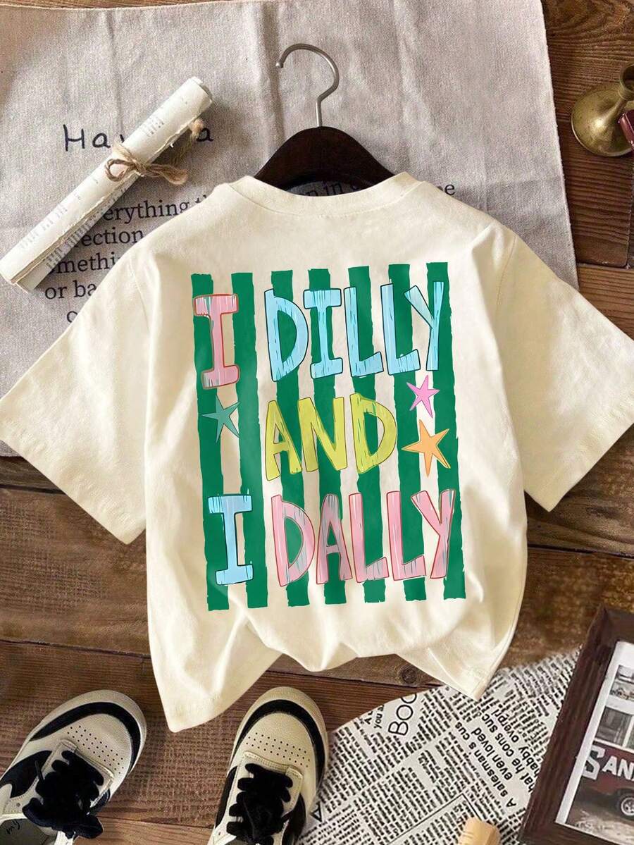 Retro Slogan Back Print Cotton Tee - Apricot06 - 2