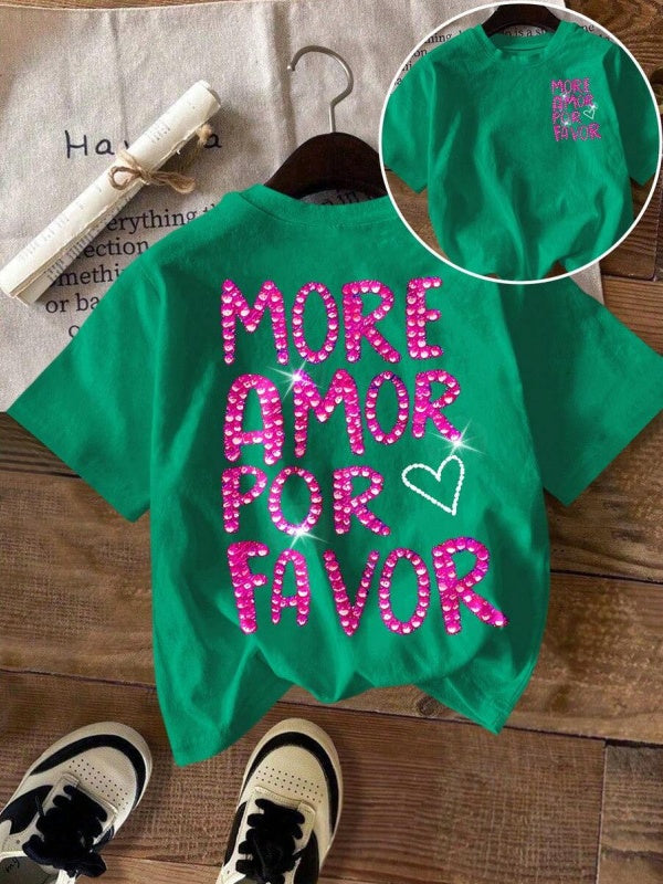 Retro Slogan Back Print Cotton Tee - Green01
