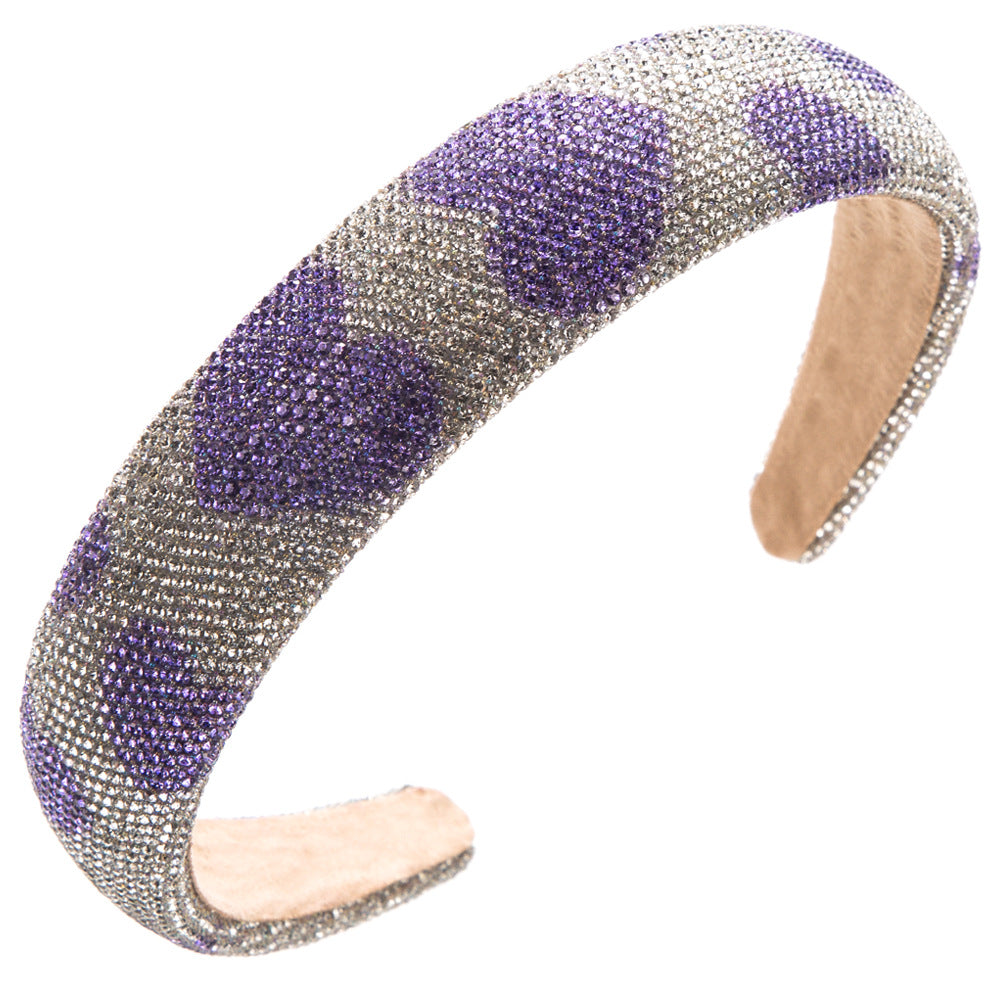 Rhinestone Heart Sparkle Padded Headband - Purple
