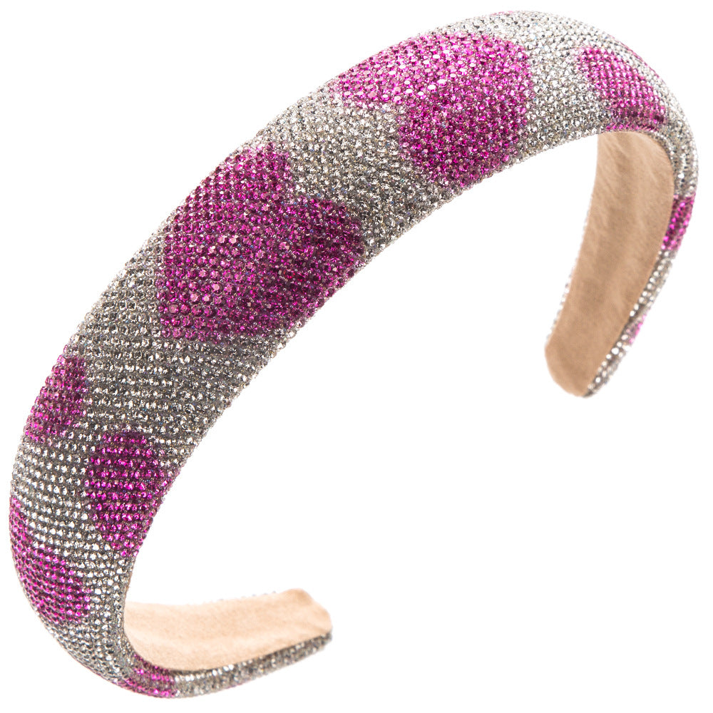 Rhinestone Heart Sparkle Padded Headband - Wfuchsia