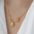 Dainty Shell Starfish Charm Necklace - Gold