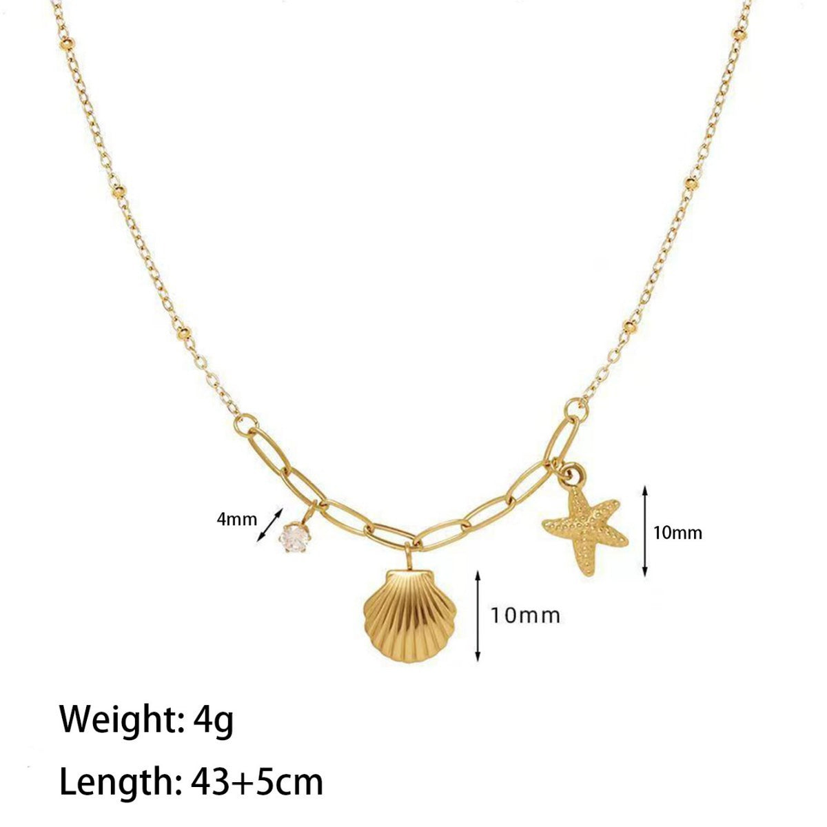 Dainty Shell Starfish Charm Necklace - Gold - 2