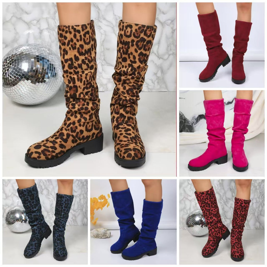 Scrunched Faux Suede Lug Sole Mid Calf Boots