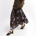 Retro Print Crinkle Pleated Maxi Skirt - Blue