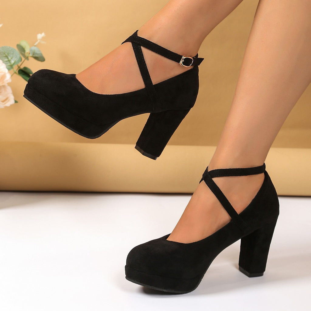 Crisscross Strap Platform Block Heel Pumps