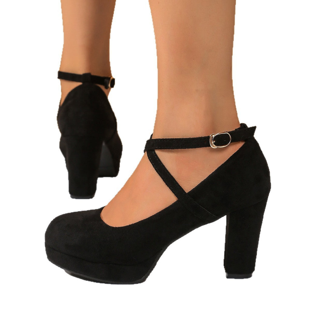 Crisscross Strap Platform Block Heel Pumps