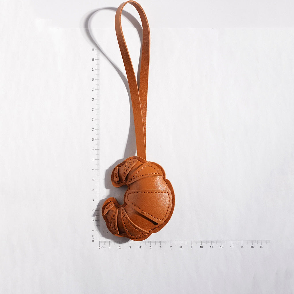 Croissant Vegan Leather Bag Charm Keychain - Caramel