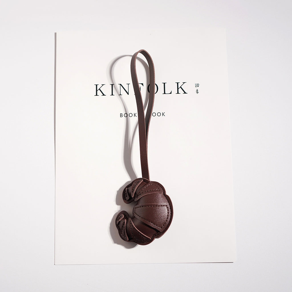 Croissant Vegan Leather Bag Charm Keychain - Coffee