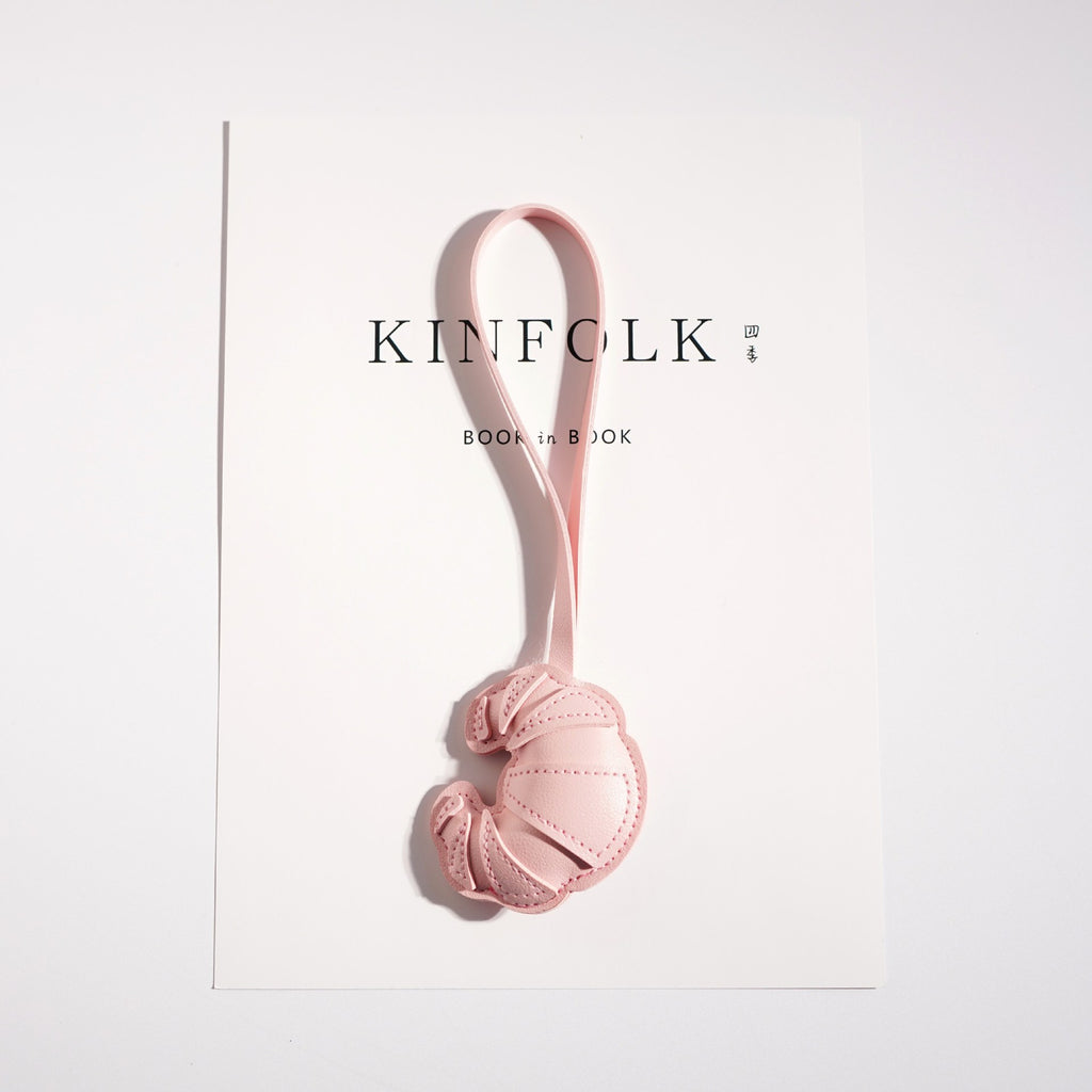 Croissant Vegan Leather Bag Charm Keychain - Pink