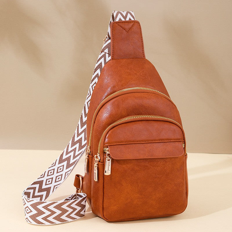 Faux Leather Sling Bag with Woven Guitar Strap