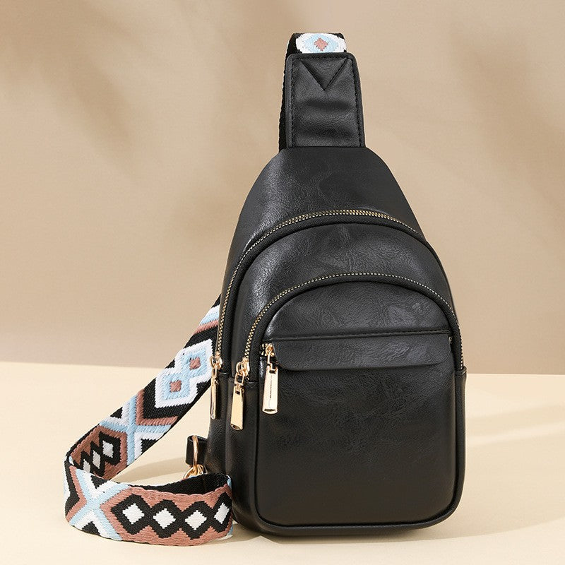 Faux Leather Sling Bag with Woven Guitar Strap