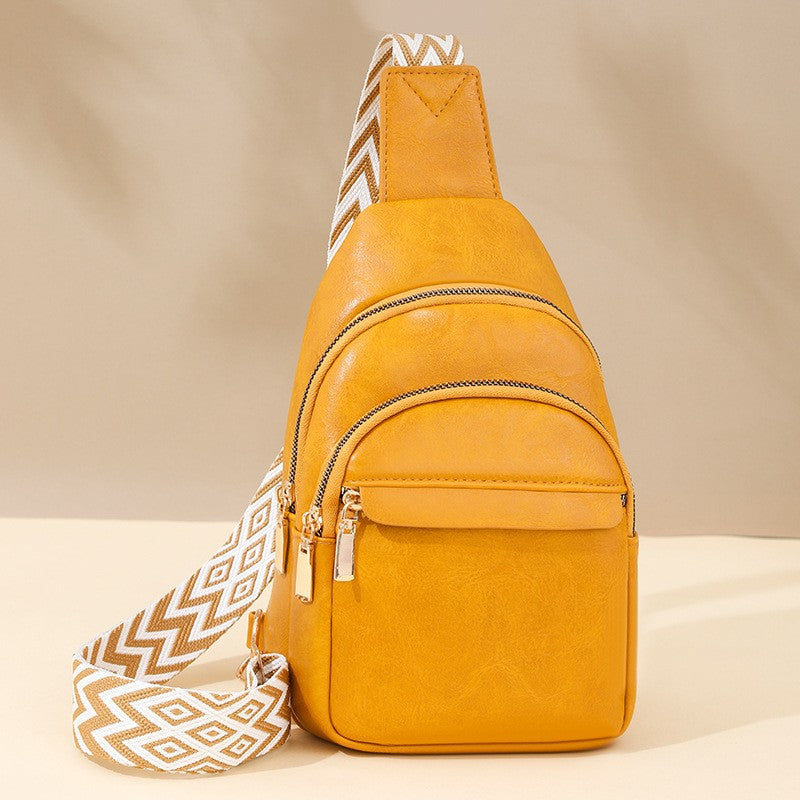 Faux Leather Sling Bag with Woven Guitar Strap