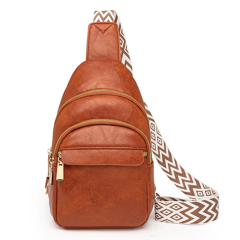 Faux Leather Sling Bag with Woven Guitar Strap