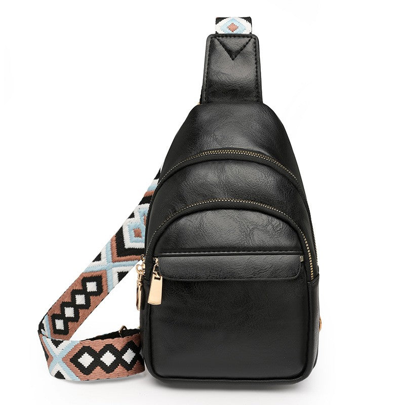 Faux Leather Sling Bag with Woven Guitar Strap