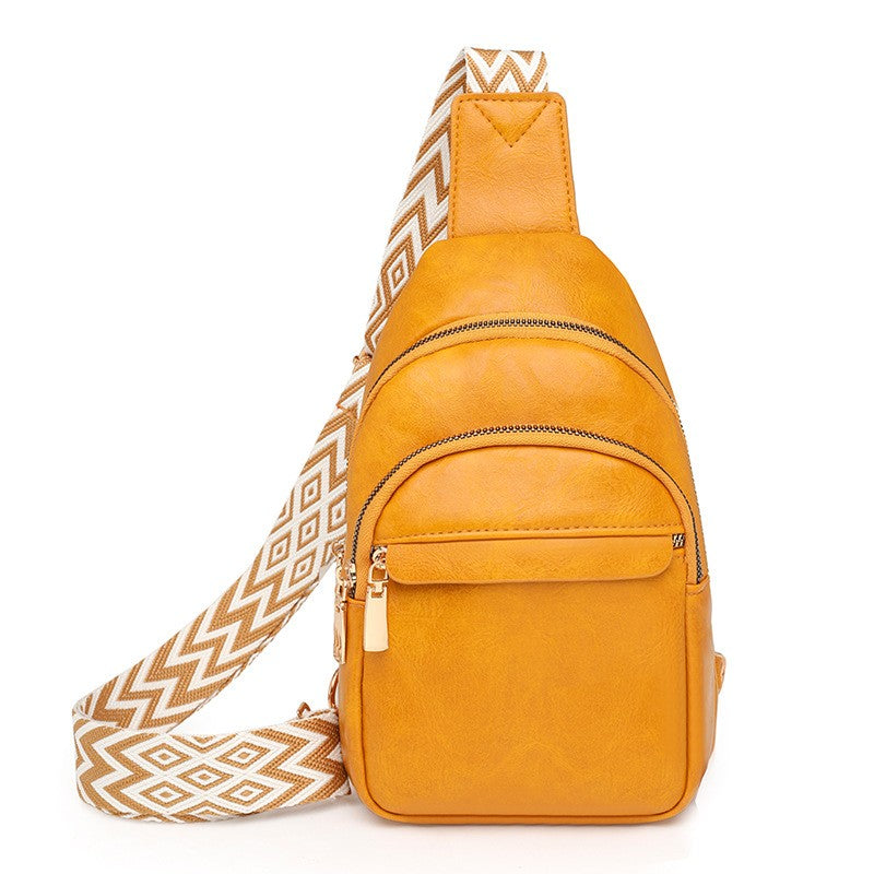 Faux Leather Sling Bag with Woven Guitar Strap