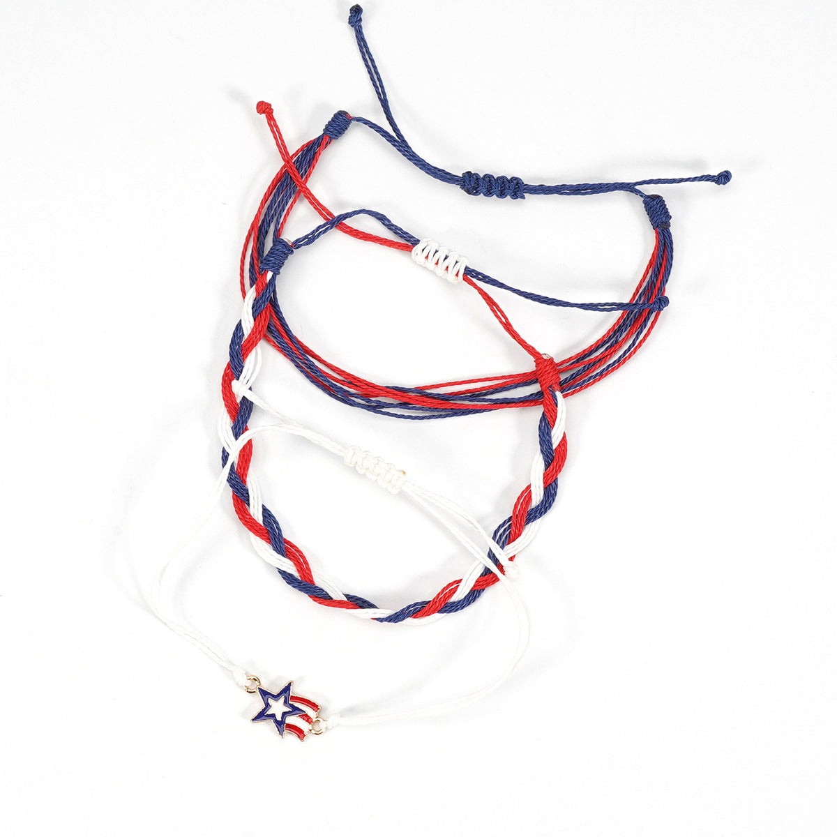 Americana Braided Rope Bracelet Set with Star Charm - Style C1