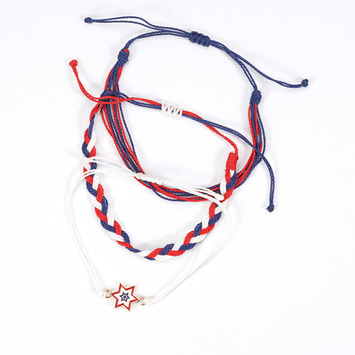 Americana Braided Rope Bracelet Set with Star Charm - Style C2
