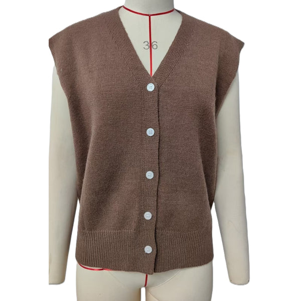 Sleeveless V-Neck Layering Knit Vest - Camel