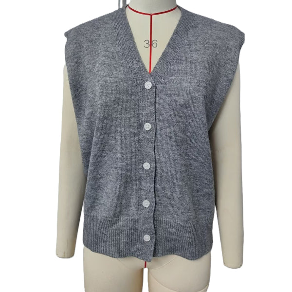 Sleeveless V-Neck Layering Knit Vest - Grey