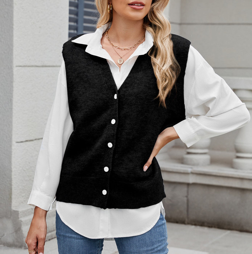 Sleeveless V-Neck Layering Knit Vest