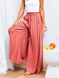 Shirred Waist Drawstring Wide Leg Palazzo Pants - Orange