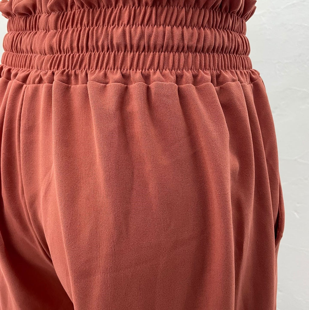 Shirred Waist Drawstring Wide Leg Palazzo Pants - Orange - 2