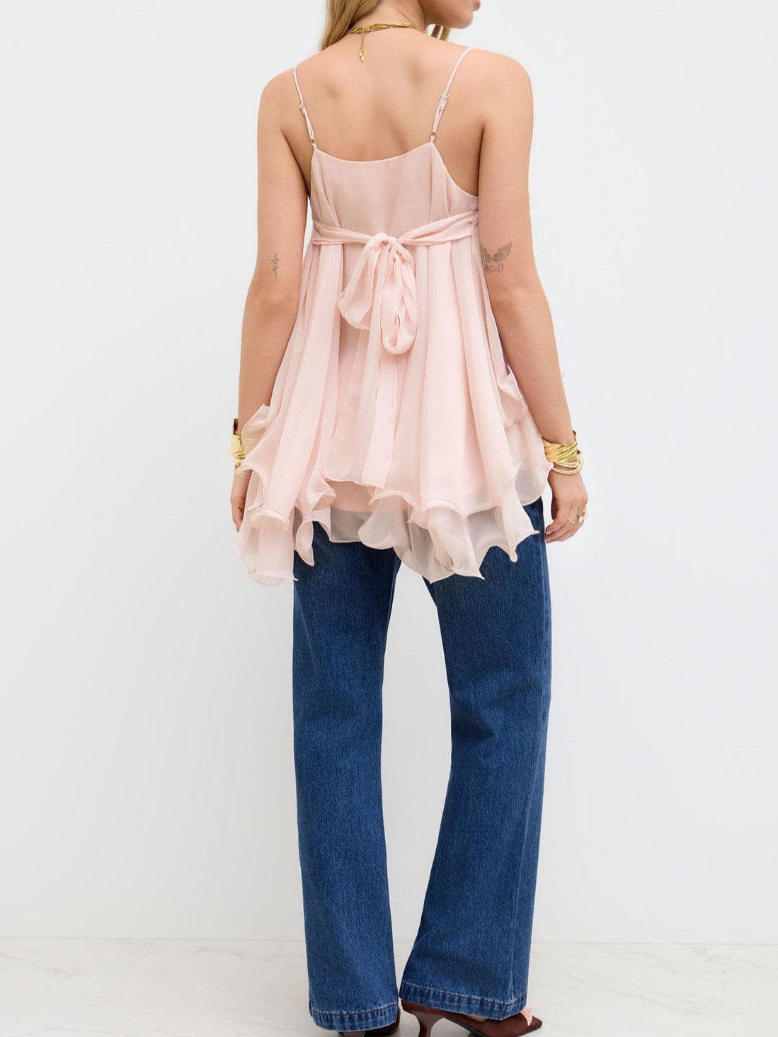 Tiered Handkerchief Hem Chiffon Camisole - Pink - 1