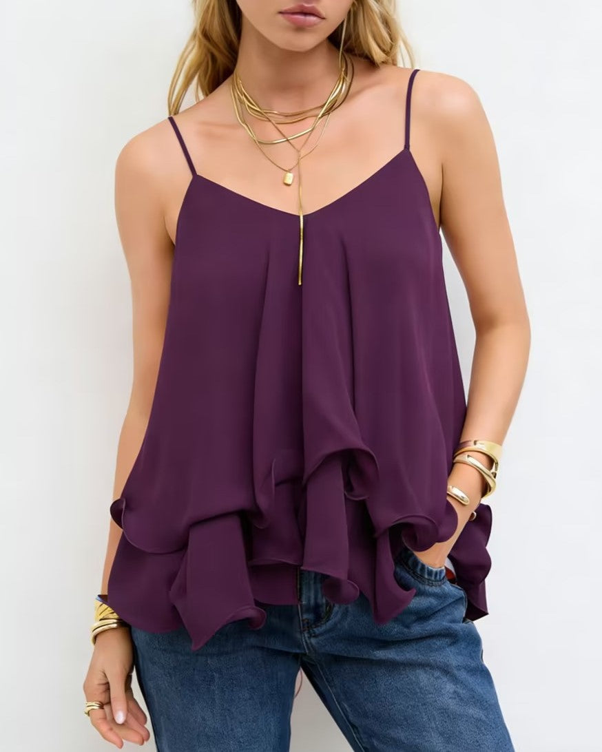 Tiered Handkerchief Hem Chiffon Camisole - Purple