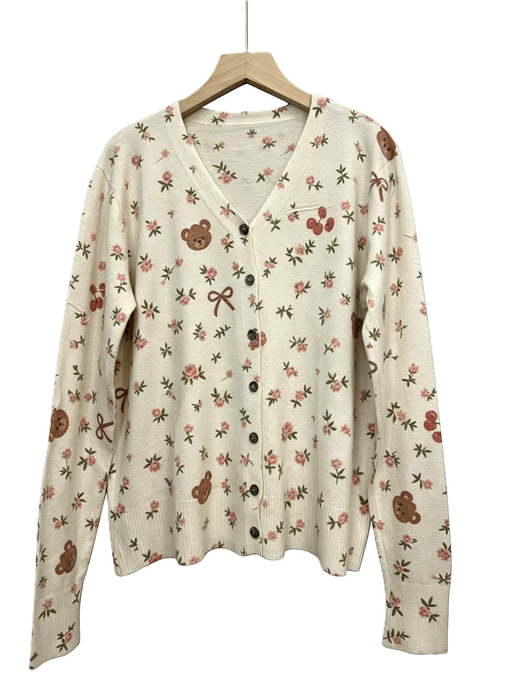 Ditsy Floral Button Front Knit Cardigan - Bear