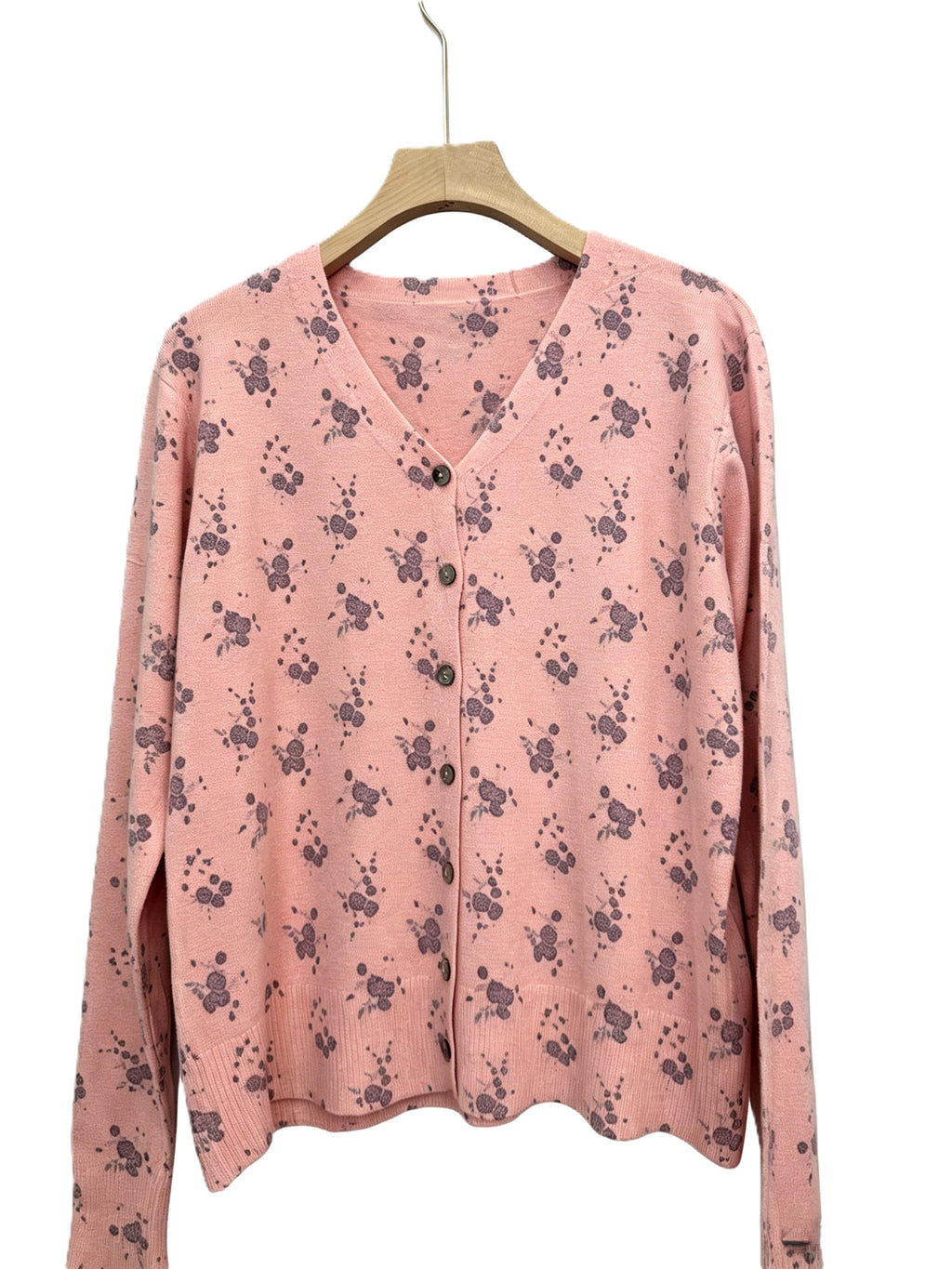 Ditsy Floral Button Front Knit Cardigan - Pink